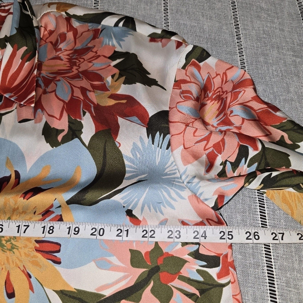 ZARA Satin Floral Printed Button-Down Shirt Long Sleeve Multicolored women’s Xl - Picture 9 of 11